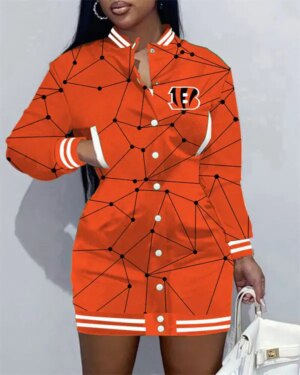 Cincinnati Bengals Women Button Down Jacket Dress AZBTBDJD000310