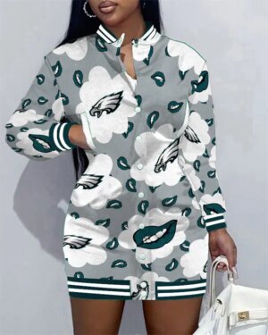 Philadelphia Eagles Women Button Down Jacket Dress AZBTBDJD000284