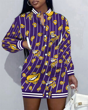 Minnesota Vikings Women Button Down Jacket Dress AZBTBDJD000342