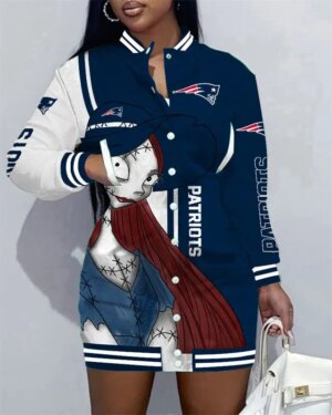 New England Patriots Women Button Down Jacket Dress AZBTBDJD000208