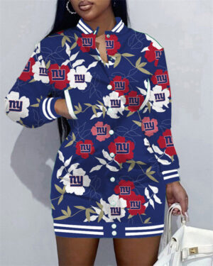 New York Giants Women Button Down Jacket Dress AZBTBDJD000387