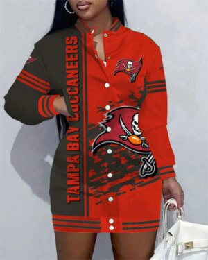 Tampa Bay Buccaneers Women Button Down Jacket Dress AZBTBDJD000195