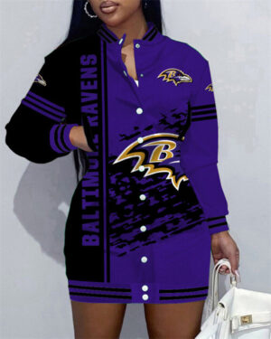 Baltimore Ravens Women Button Down Jacket Dress AZBTBDJD000130