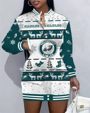 Philadelphia Eagles Women Button Down Jacket Dress AZBTBDJD000088