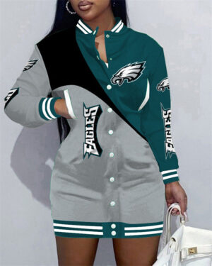 Philadelphia Eagles Women Button Down Jacket Dress AZBTBDJD000082