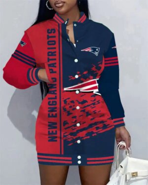 New England Patriots Women Button Down Jacket Dress AZBTBDJD000215