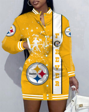 Pittsburgh Steelers Women Button Down Jacket Dress AZBTBDJD000265