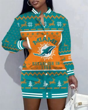 Miami Dolphins Women Button Down Jacket Dress AZBTBDJD000165