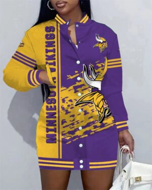 Minnesota Vikings Women Button Down Jacket Dress AZBTBDJD000337