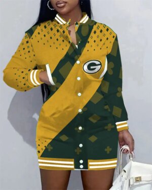 Green Bay Packers Women Button Down Jacket Dress AZBTBDJD000317