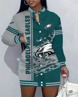 Philadelphia Eagles Women Button Down Jacket Dress AZBTBDJD000288