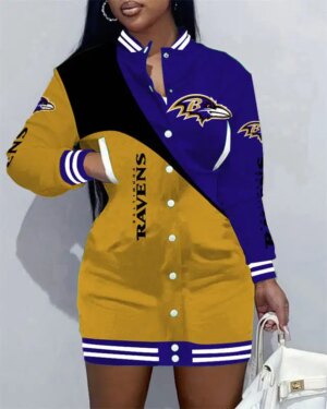 Baltimore Ravens Women Button Down Jacket Dress AZBTBDJD000371