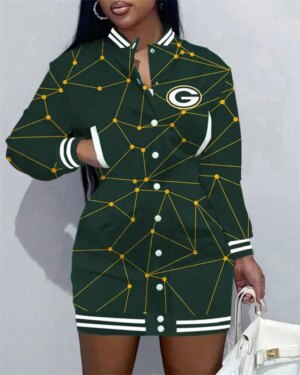 Green Bay Packers Women Button Down Jacket Dress AZBTBDJD000052