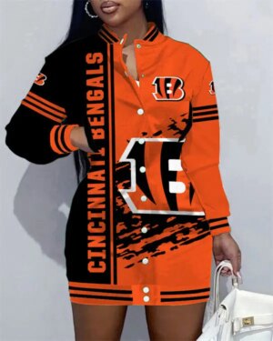 Cincinnati Bengals Women Button Down Jacket Dress AZBTBDJD000309