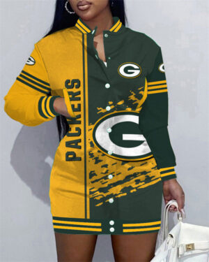 Green Bay Packers Women Button Down Jacket Dress AZBTBDJD000316