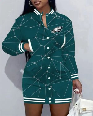 Philadelphia Eagles Women Button Down Jacket Dress AZBTBDJD000085