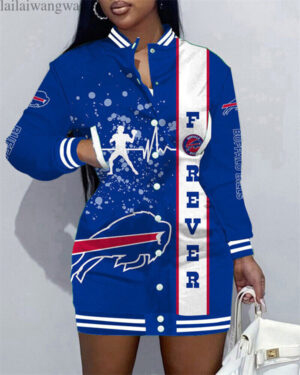 Buffalo Bills Women Button Down Jacket Dress AZBTBDJD000003