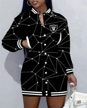 Las Vegas Raiders Women Button Down Jacket Dress AZBTBDJD000057