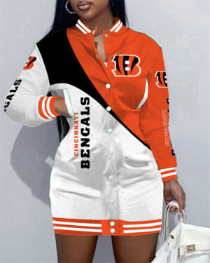 Cincinnati Bengals Women Button Down Jacket Dress AZBTBDJD000106