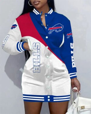 Buffalo Bills Women Button Down Jacket Dress AZBTBDJD000177