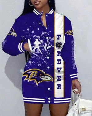 Baltimore Ravens Women Button Down Jacket Dress AZBTBDJD000377