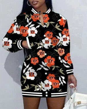 Cincinnati Bengals Women Button Down Jacket Dress AZBTBDJD000101