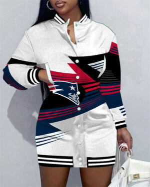 New England Patriots Women Button Down Jacket Dress AZBTBDJD000210