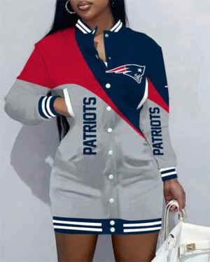 New England Patriots Women Button Down Jacket Dress AZBTBDJD000035