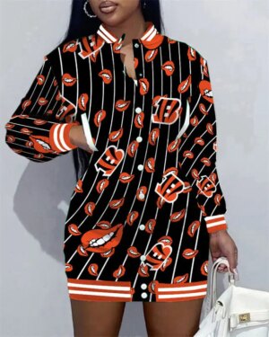 Cincinnati Bengals Women Button Down Jacket Dress AZBTBDJD000306