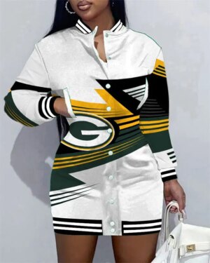 Green Bay Packers Women Button Down Jacket Dress AZBTBDJD000234