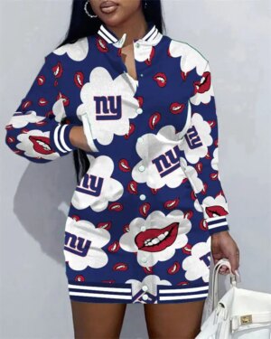 New York Giants Women Button Down Jacket Dress AZBTBDJD000298