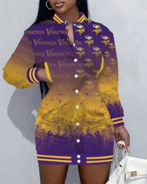 Minnesota Vikings Women Button Down Jacket Dress AZBTBDJD000116