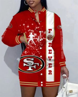 San Francisco 49ers Women Button Down Jacket Dress AZBTBDJD000043