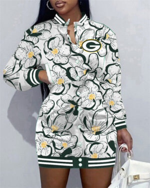 Green Bay Packers Women Button Down Jacket Dress AZBTBDJD000239