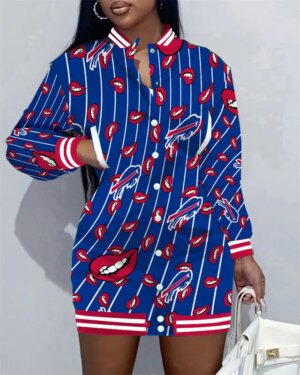 Buffalo Bills Women Button Down Jacket Dress AZBTBDJD000182