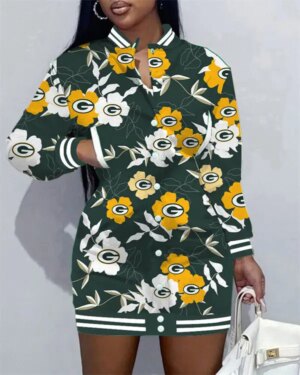 Green Bay Packers Women Button Down Jacket Dress AZBTBDJD000013