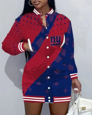 New York Giants Women Button Down Jacket Dress AZBTBDJD000292