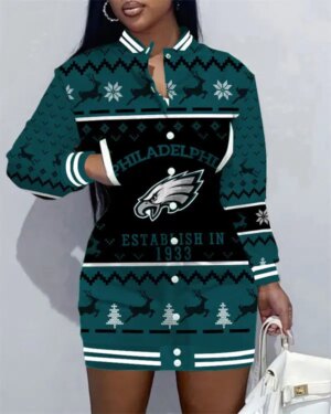 Philadelphia Eagles Women Button Down Jacket Dress AZBTBDJD000087