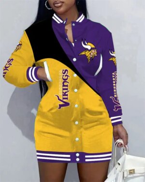 Minnesota Vikings Women Button Down Jacket Dress AZBTBDJD000125