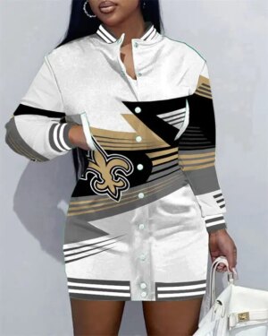 New Orleans Saints Women Button Down Jacket Dress AZBTBDJD000221