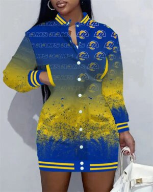 Los Angeles Rams Women Button Down Jacket Dress AZBTBDJD000070