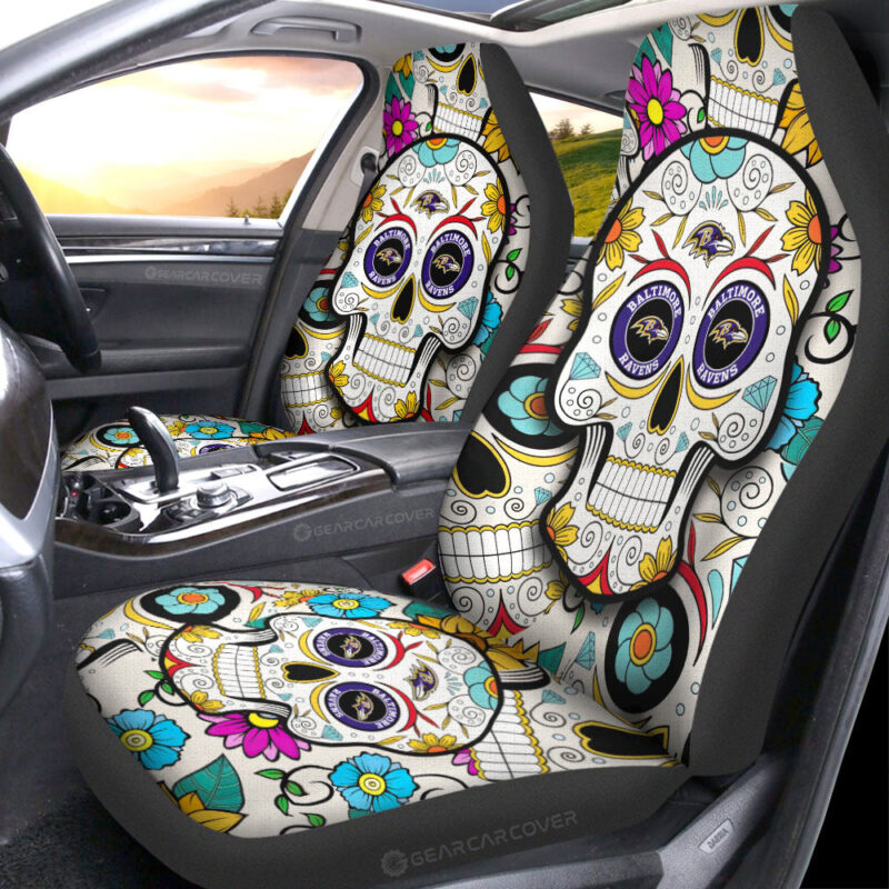 Baltimore Ravens Car Seat Covers Custom Sugar Skull Car Accessories