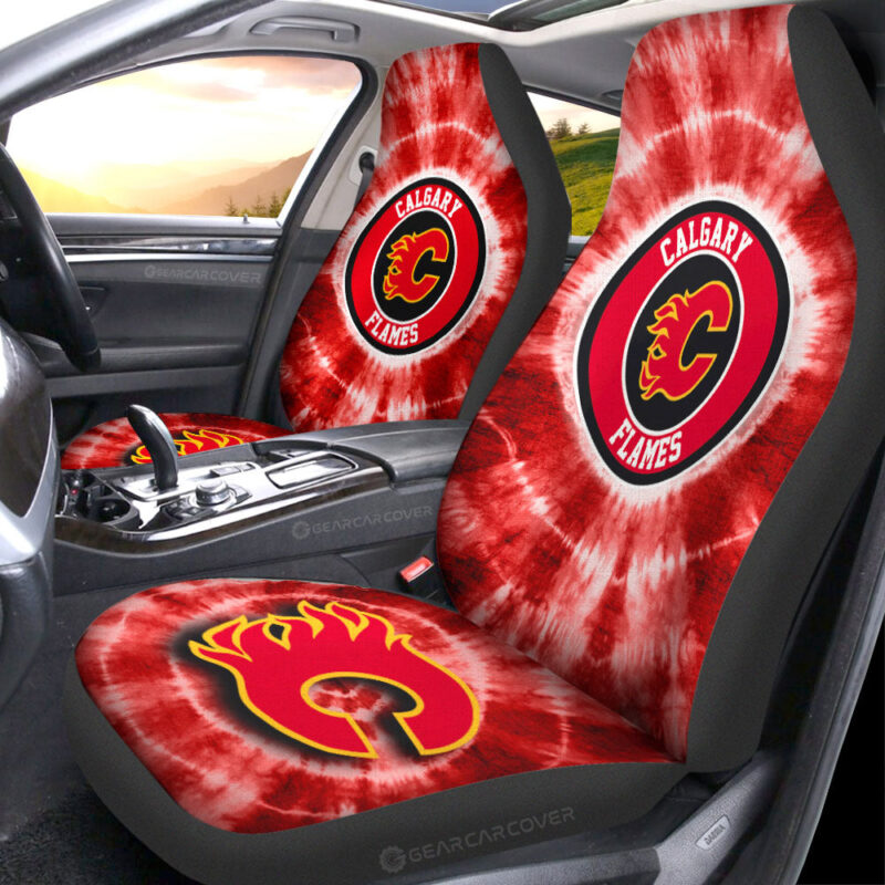 Calgary Flames Car Seat Covers Custom Tie Dye Car Accessories