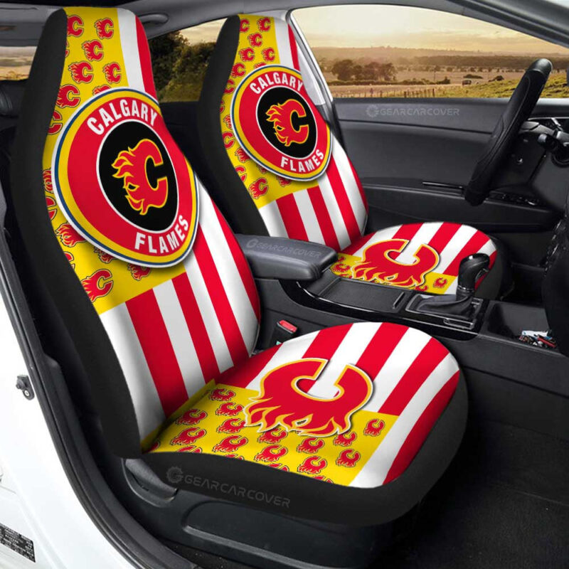 Calgary Flames Car Seat Covers Custom US Flag Style