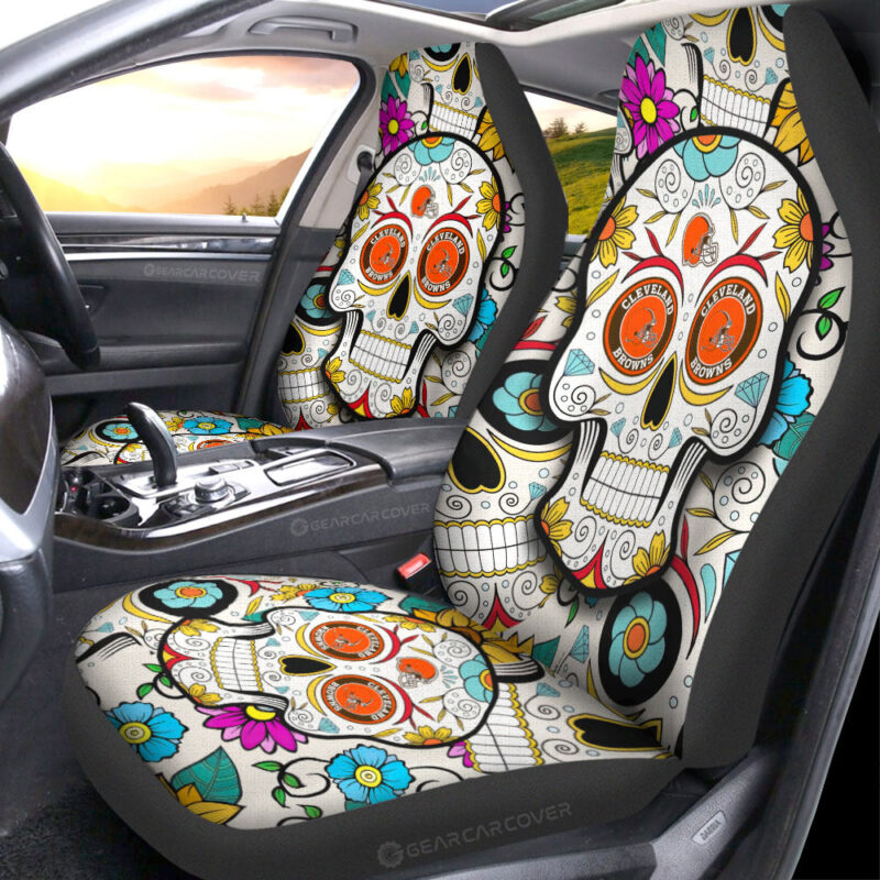 Cleveland Browns Car Seat Covers Custom Sugar Skull Car Accessories