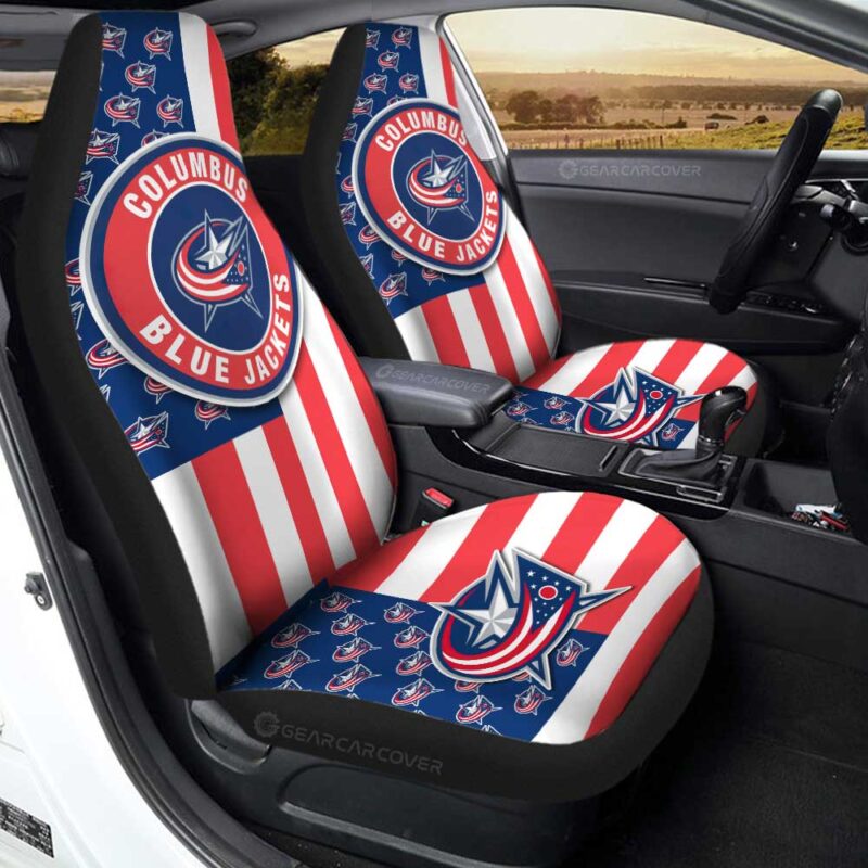 Columbus Blue Jackets Car Seat Covers Custom US Flag Style