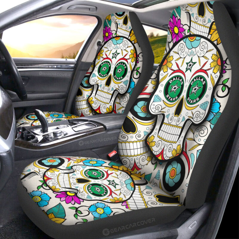 Dallas Stars Car Seat Covers Custom Sugar Skull Car Accessories