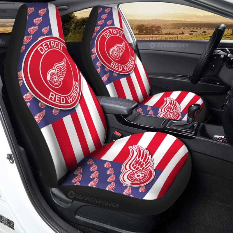 Detroit Red Wings Car Seat Covers Custom US Flag Style