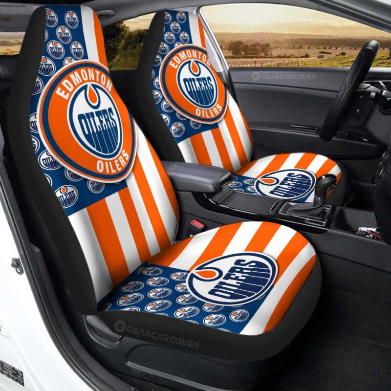 Edmonton Oilers Car Seat Covers Custom US Flag Style