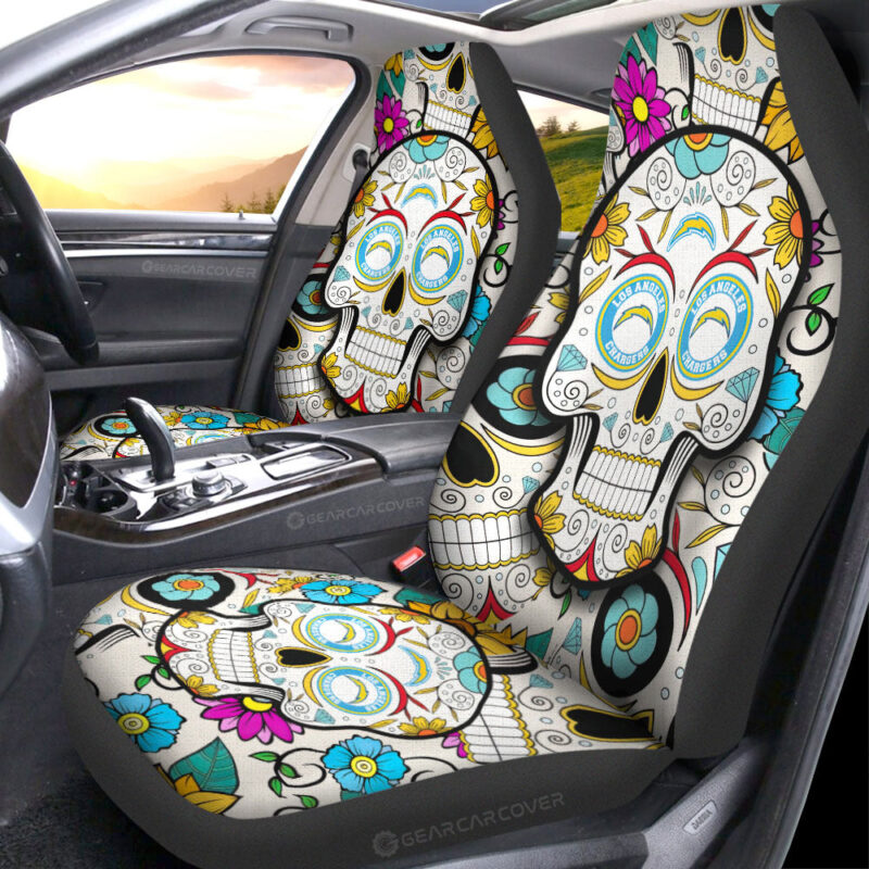 Los Angeles Chargers Car Seat Covers Custom Sugar Skull Car Accessories